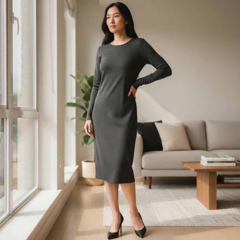 Athleta Charcoal Long Sleeve Dress Size Large Tall